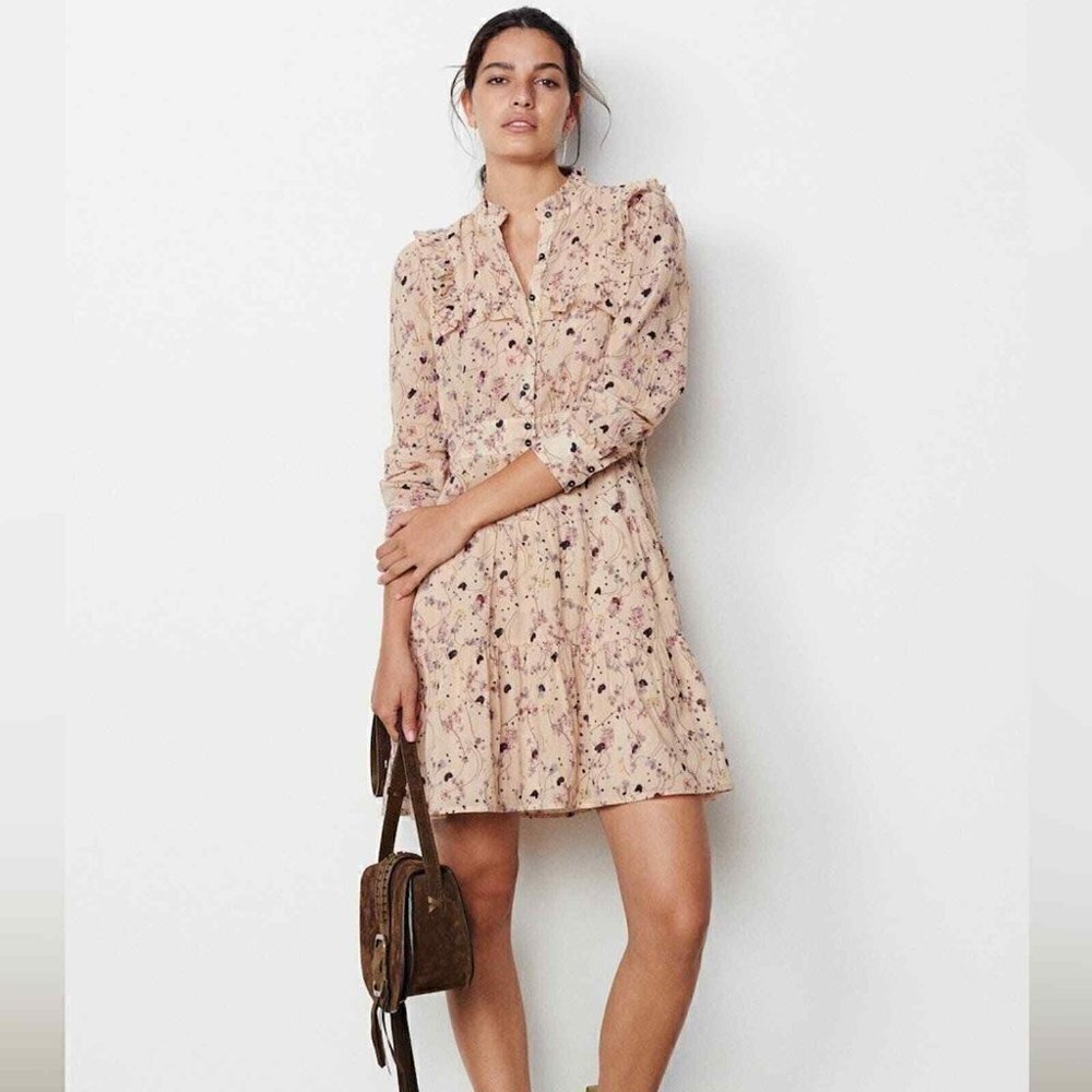 NWT Ba&sh Belle Ruffled Floral Print Cotton Mini Dress Sz-8